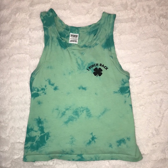 PINK green tie dye St. Patrick’s Day tank top - Picture 1 of 4